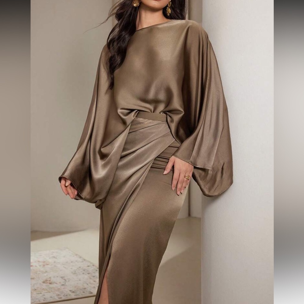 Elegant Brown Satin Dress